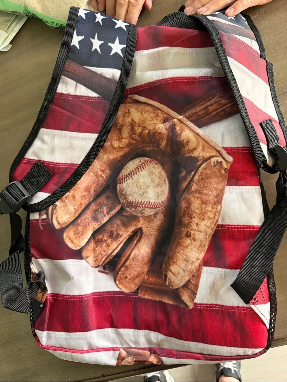 Patriotic Baseball Backpack American Flag Glove Ball Bat Sports School Bag